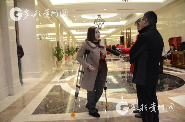政协委员吴青箐正在接受记者采访